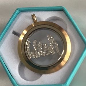 Original Origami Owl Gold Locket with WISH Swarovski Crystal insert NEW